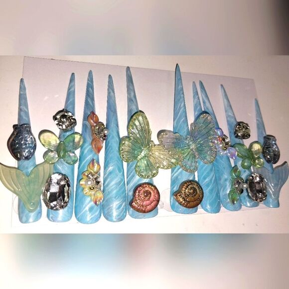 Hand crafted custom luminous 10pc XL stiletto acrylic press on nails sz medium - Picture 1 of 11
